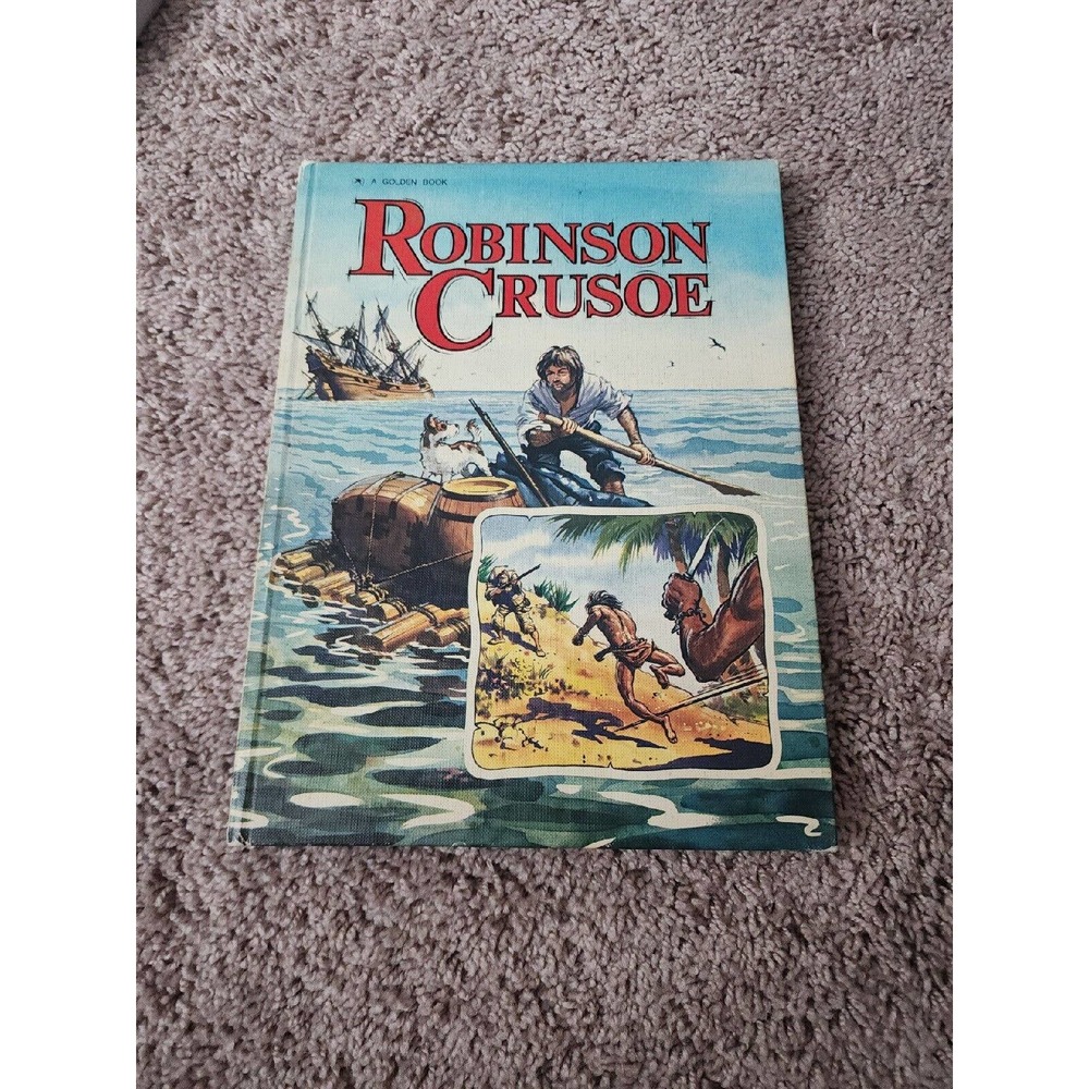 Vintage 1975 Daniel Defoes Robinson Crusoe A Golden Book & John Worsley